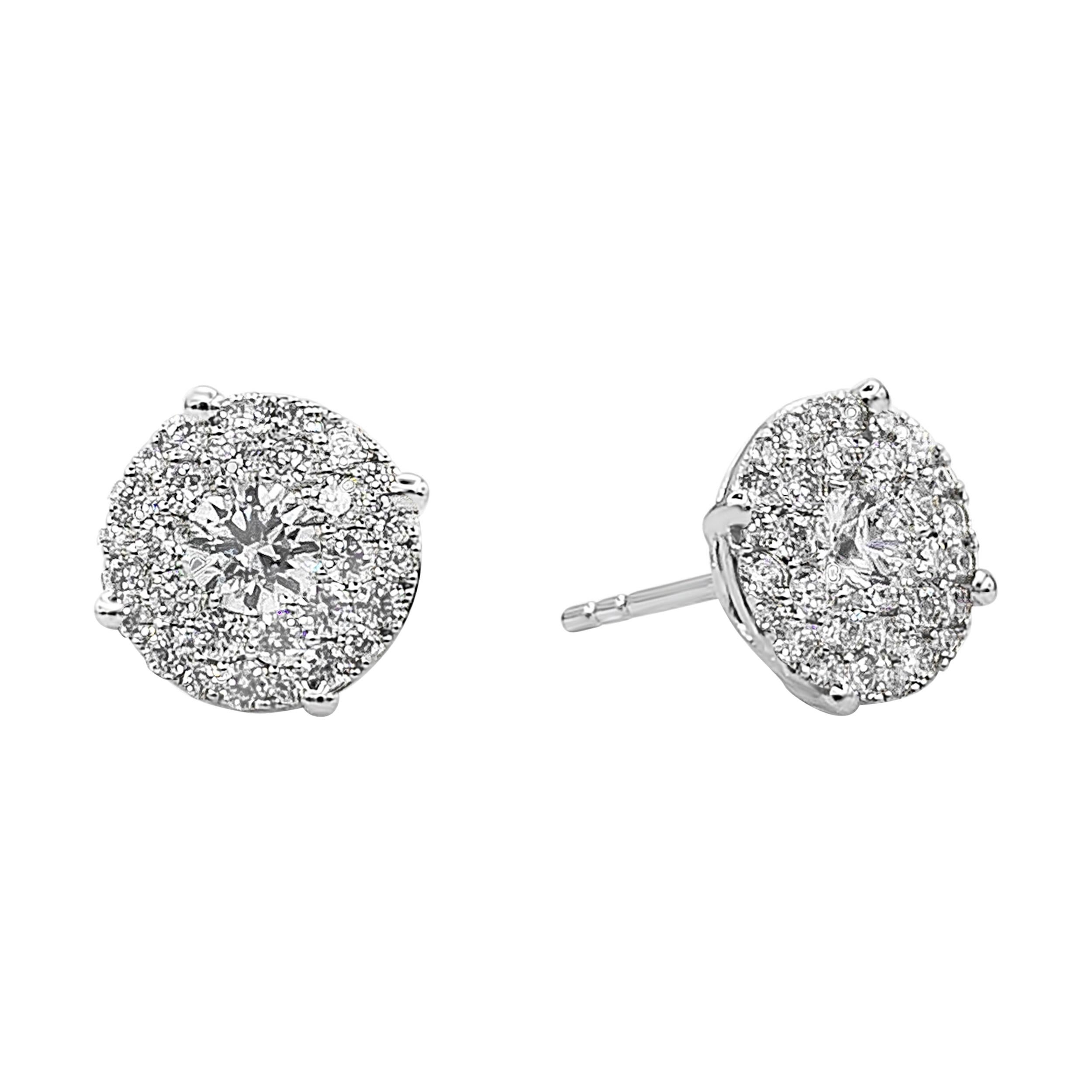 Roman Malakov, 1.39 Carat Total Diamond Cluster Stud Earrings For Sale