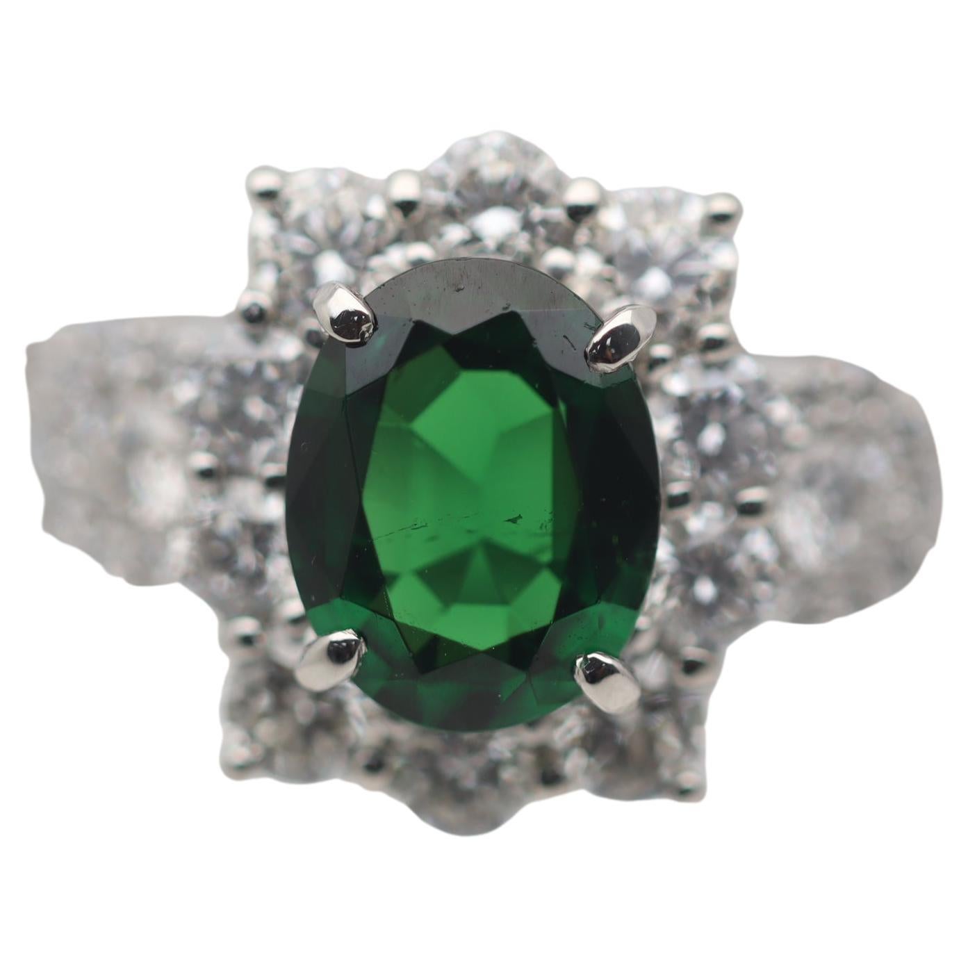 1.39 Carat Tsavorite Diamond Platinum Ring