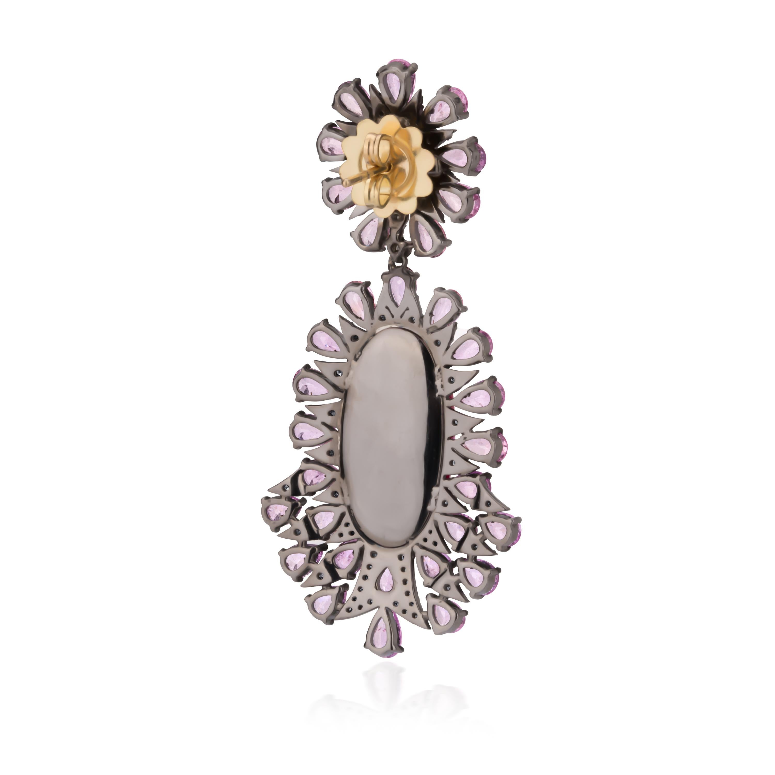 Victorian 30.69 Ct. T.W Ruby, Pink Sapphire & Diamond Dangle Earrings 2