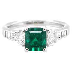 1.39 Carat Vivid Green, Colombian Emerald and Diamond Ring Set in Platinum