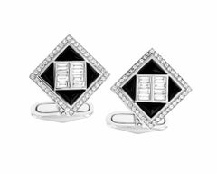 1.39 Carat Black Onyx and 1.14 Carat Diamond Baguette Cufflinks