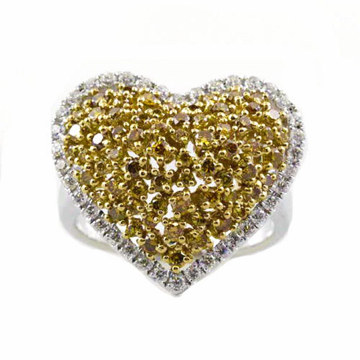 Round Cut 1.39 Carat Natural Fancy Intense Yellow Diamond Cluster Heart Shape Ring For Sale