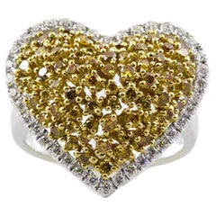 1.39 Carat Natural Fancy Intense Yellow Diamond Cluster Heart Shape Ring
