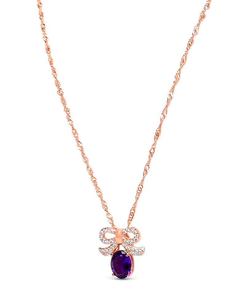 Oval Cut 1.39 Ctw OVAL Amethyst 18K ROSE GOLD PLATED OVER 925 SILVER SILVER NECKLACE For Sale