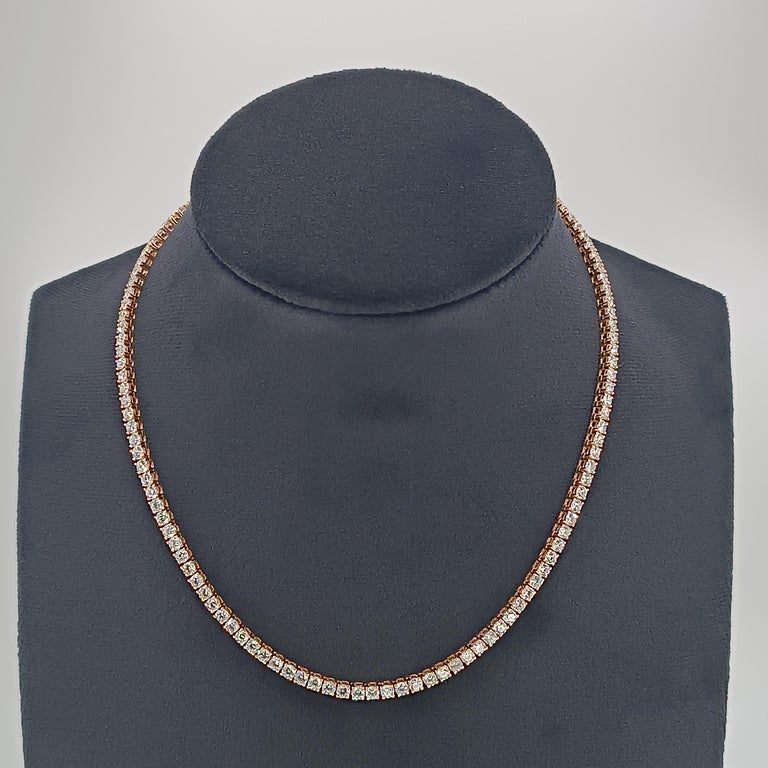 13.9 Diamonds Carat Vs Rose Gold Tennis Necklace For Sale at 1stDibs