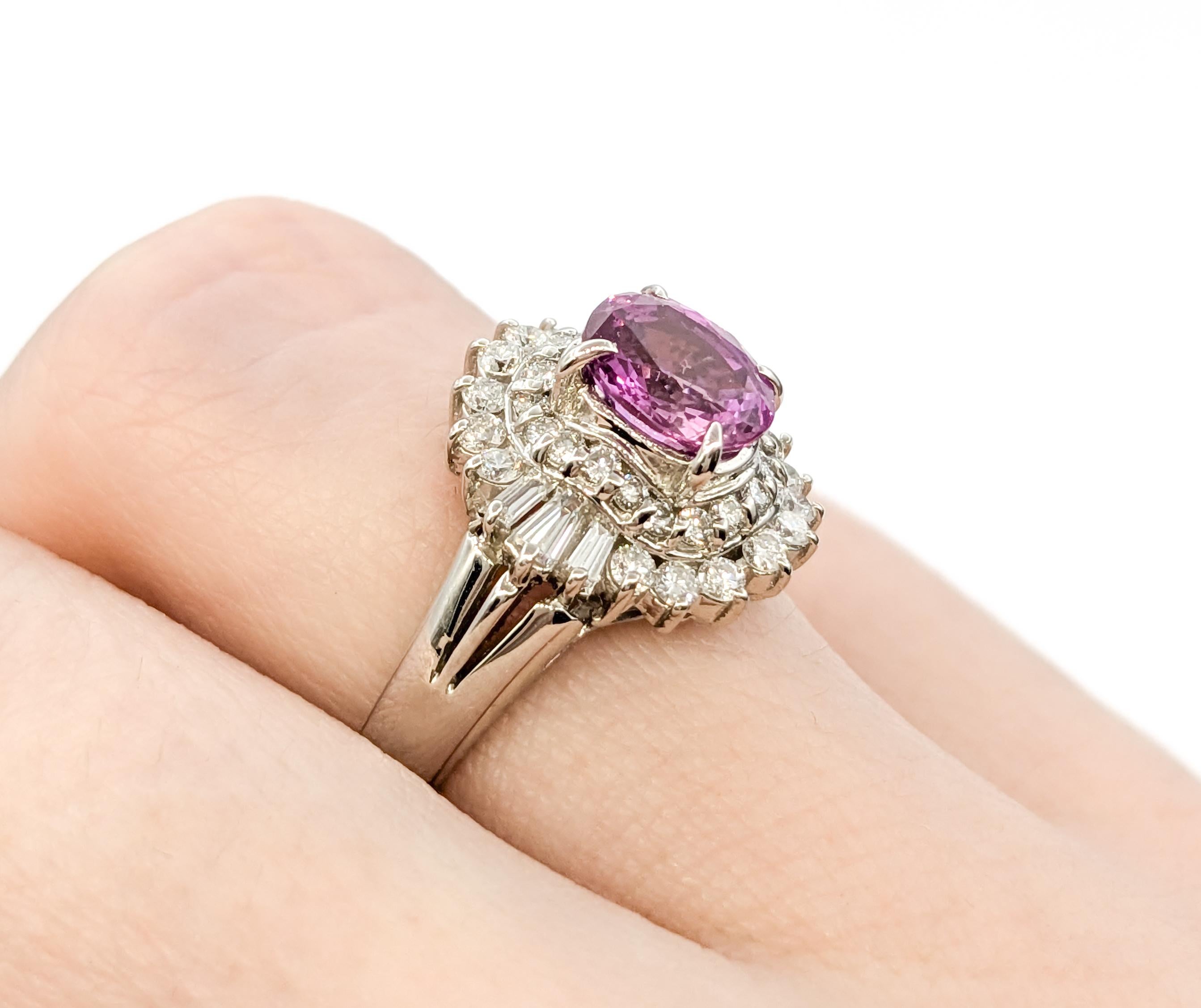 1.39 Natürlicher rosa Saphir & Diamant Ballerina-Ring aus Platin 4
