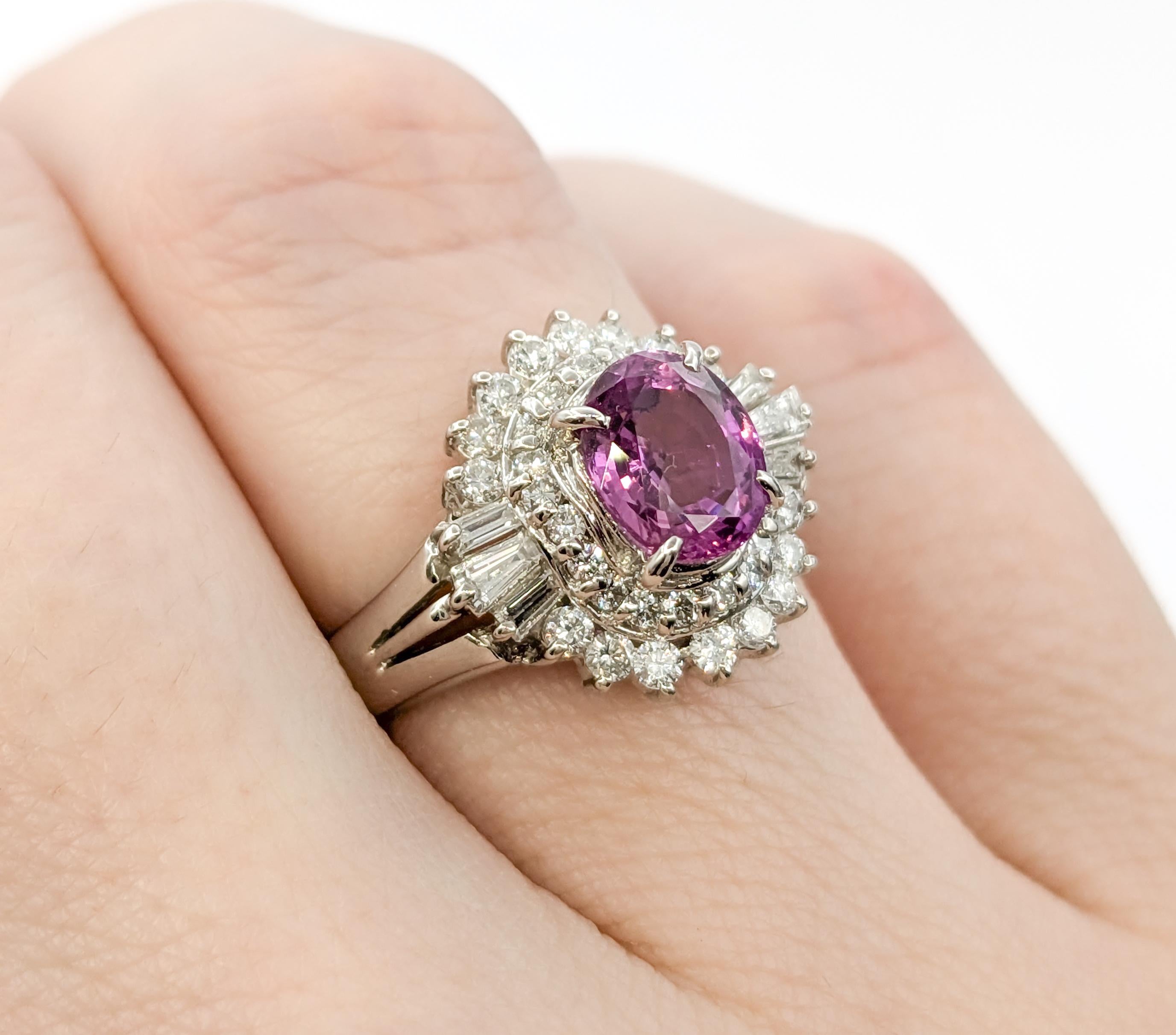 1.39 Natürlicher rosa Saphir & Diamant Ballerina-Ring aus Platin 5