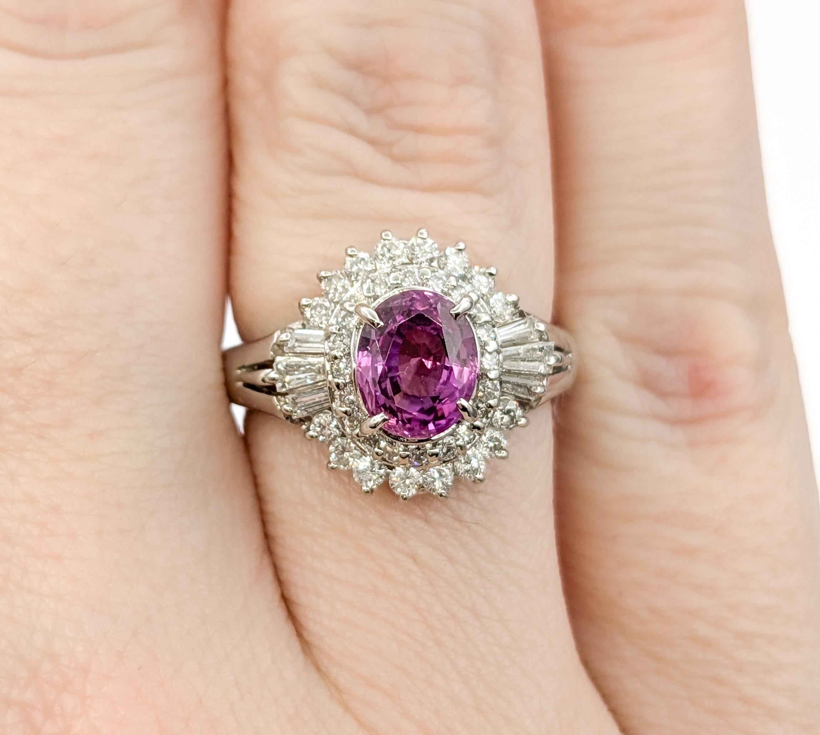 1.39 Natürlicher rosa Saphir & Diamant Ballerina-Ring aus Platin 6