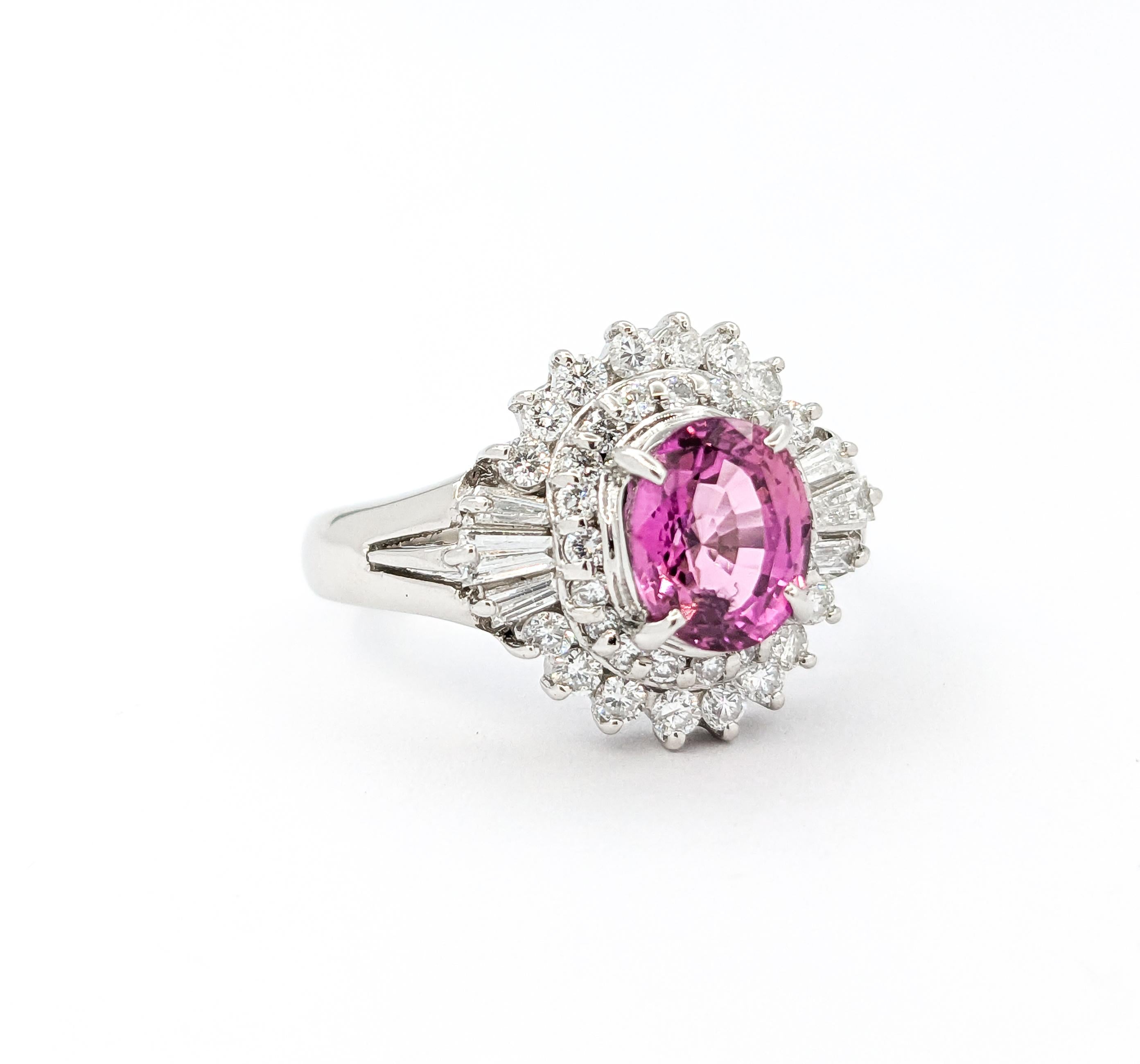 1.39 Natürlicher rosa Saphir & Diamant Ballerina-Ring aus Platin (Moderne)