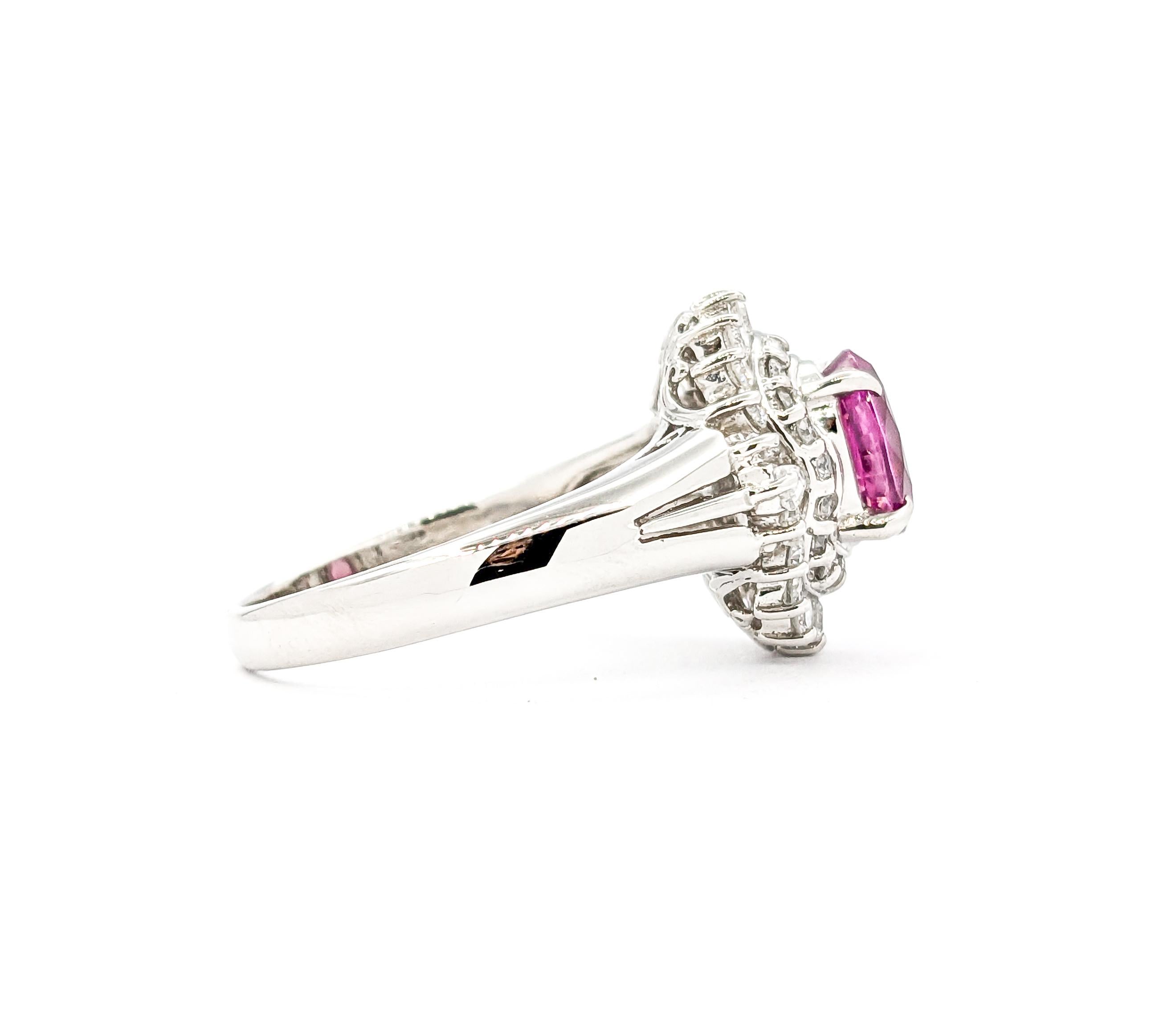 1.39 Natürlicher rosa Saphir & Diamant Ballerina-Ring aus Platin (Ovalschliff)