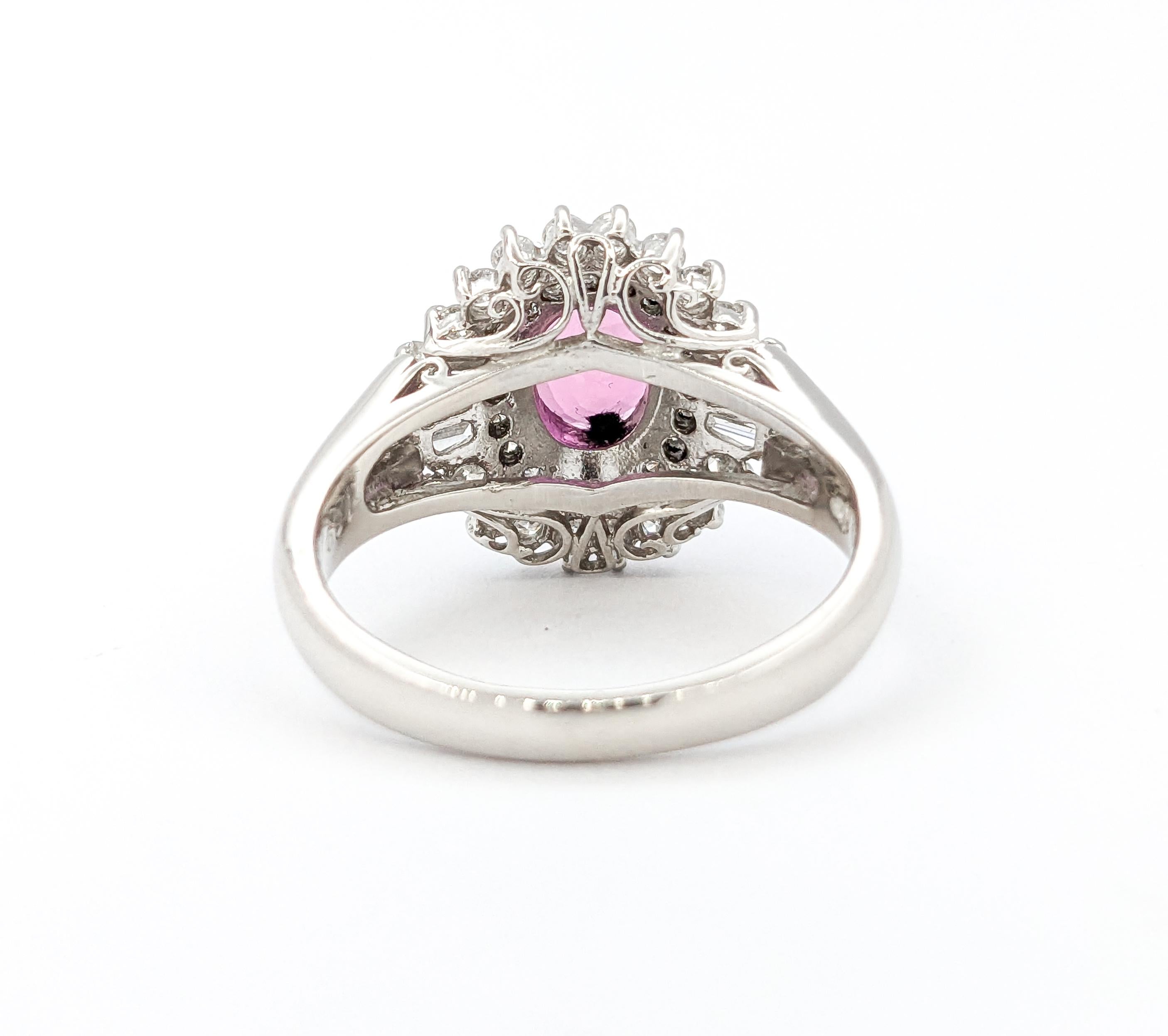 1.39 Natürlicher rosa Saphir & Diamant Ballerina-Ring aus Platin Damen