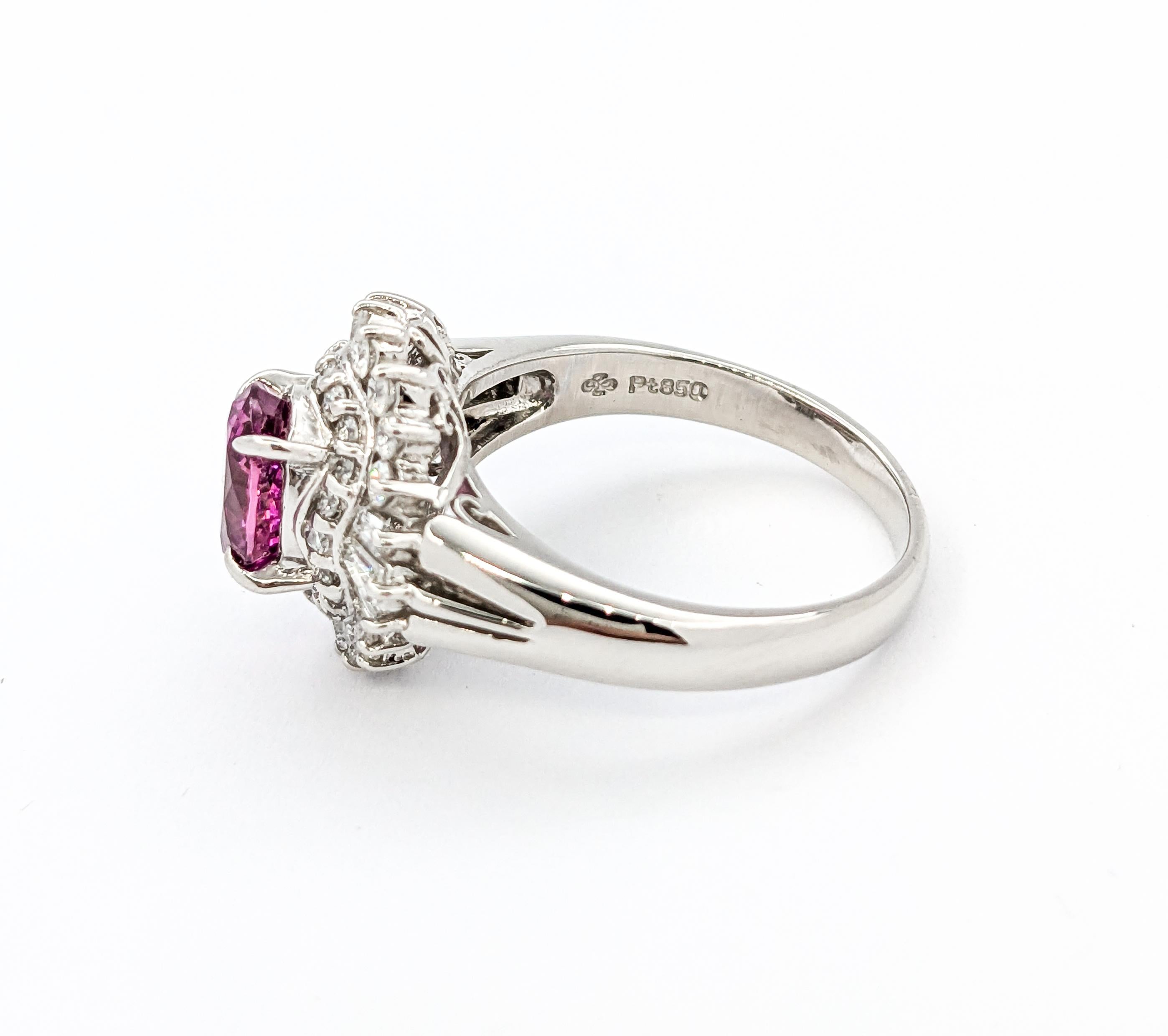 1.39 Natürlicher rosa Saphir & Diamant Ballerina-Ring aus Platin 1