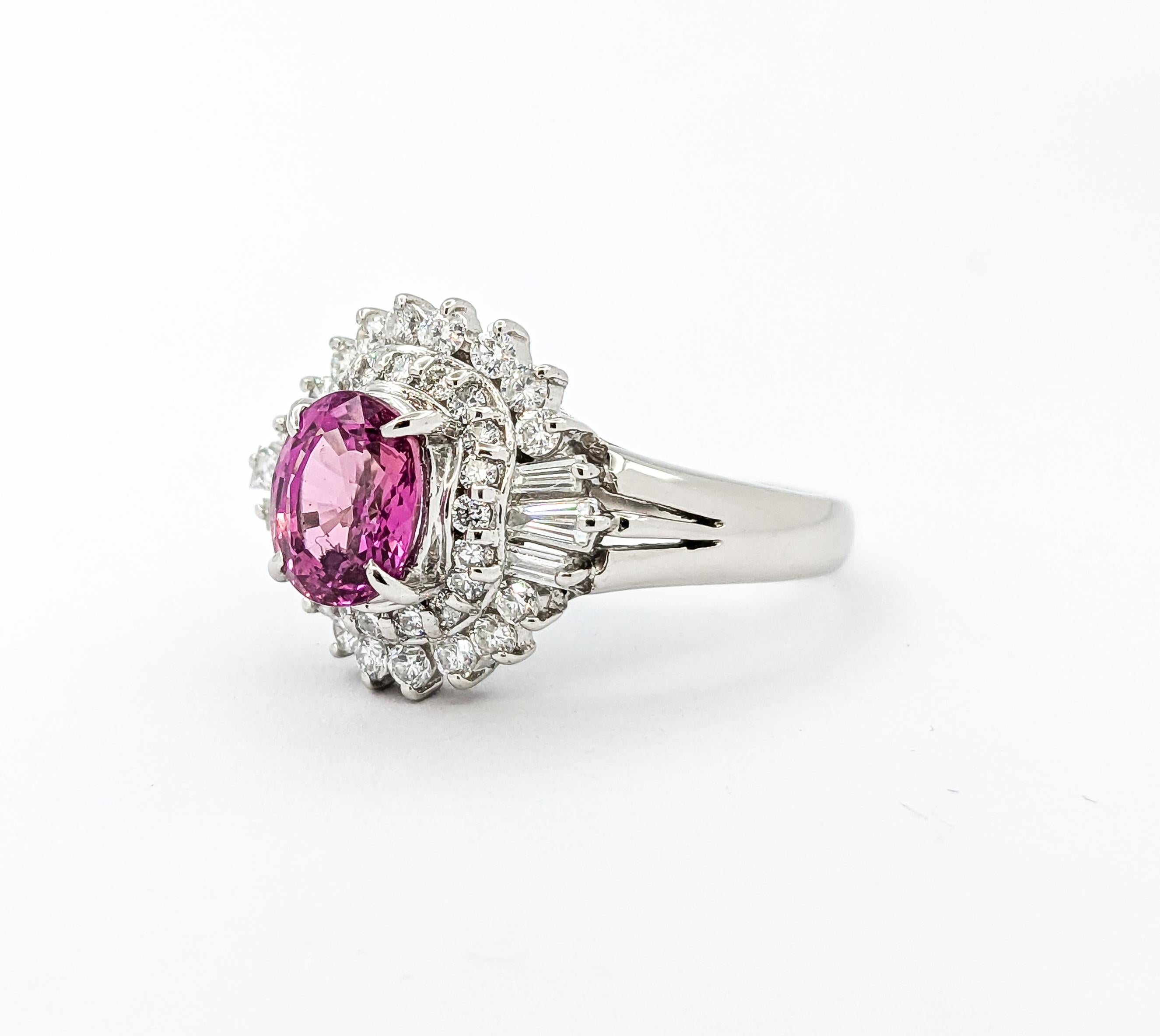 1.39 Natürlicher rosa Saphir & Diamant Ballerina-Ring aus Platin 2