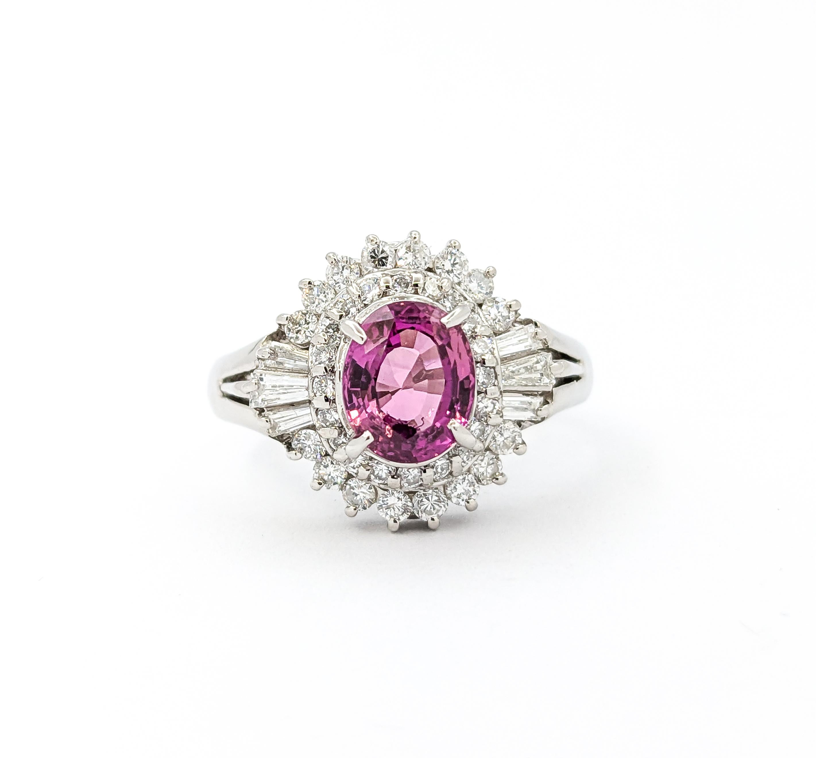 1.39 Natürlicher rosa Saphir & Diamant Ballerina-Ring aus Platin 3