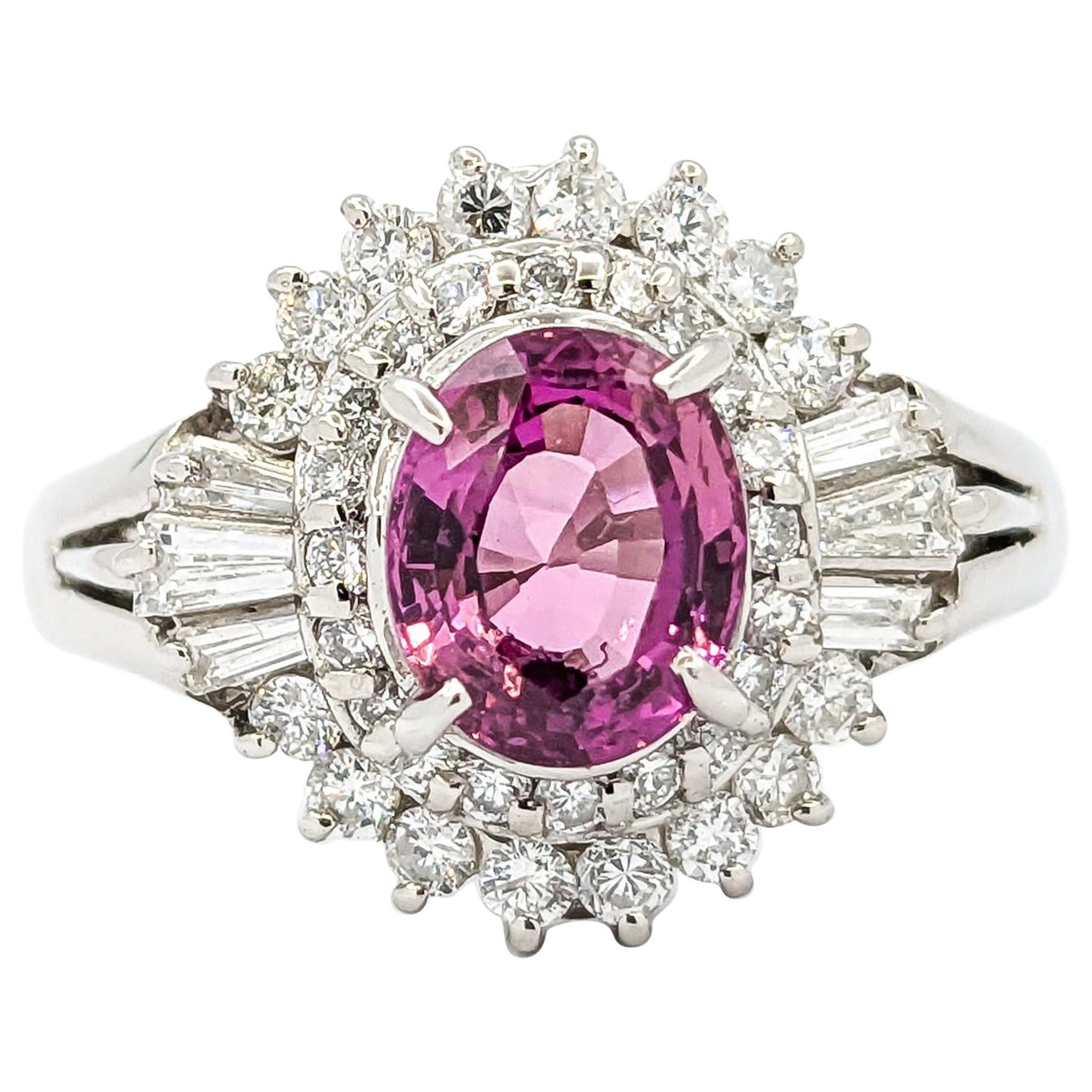1.39 Natürlicher rosa Saphir & Diamant Ballerina-Ring aus Platin