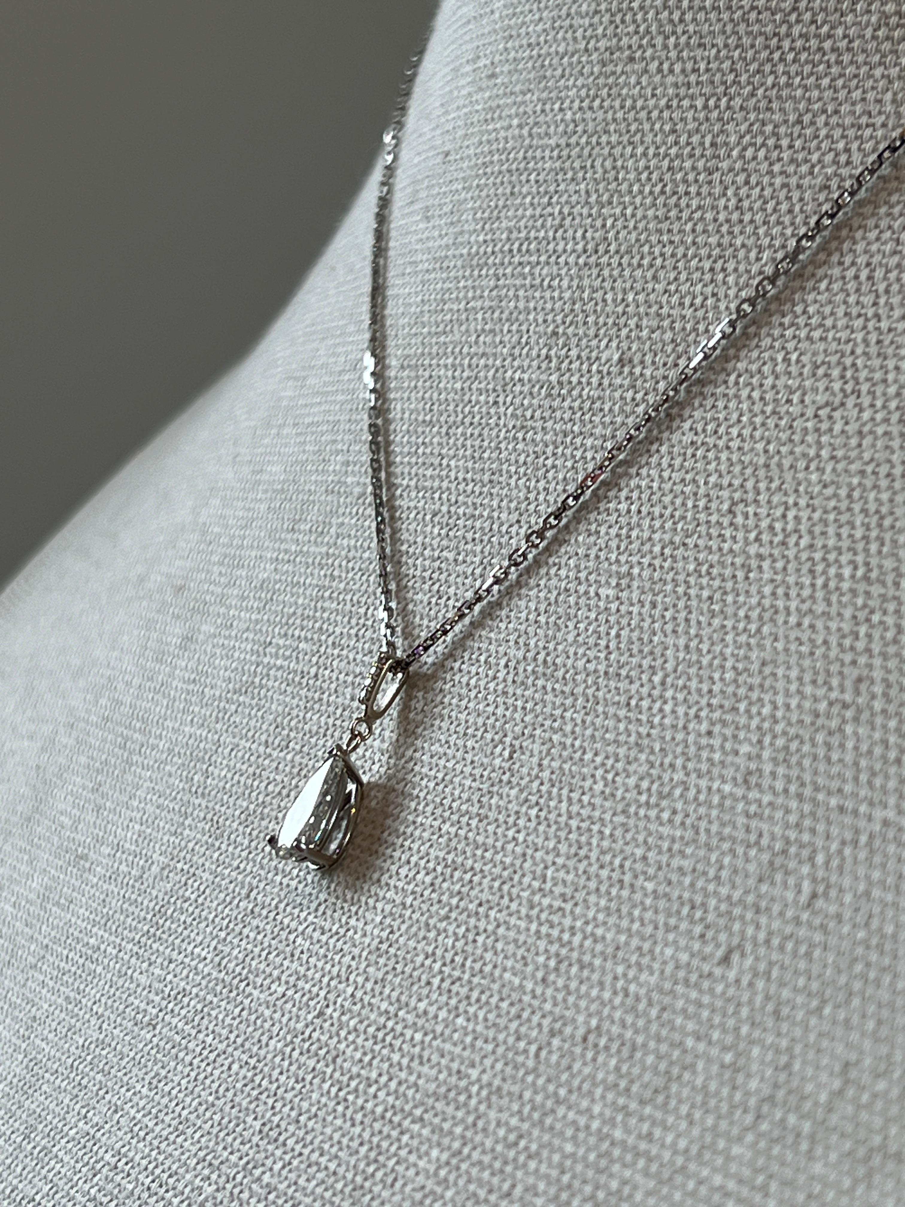 1.39 Pear Shaped Diamond 14k White Gold Pendant Necklace 6