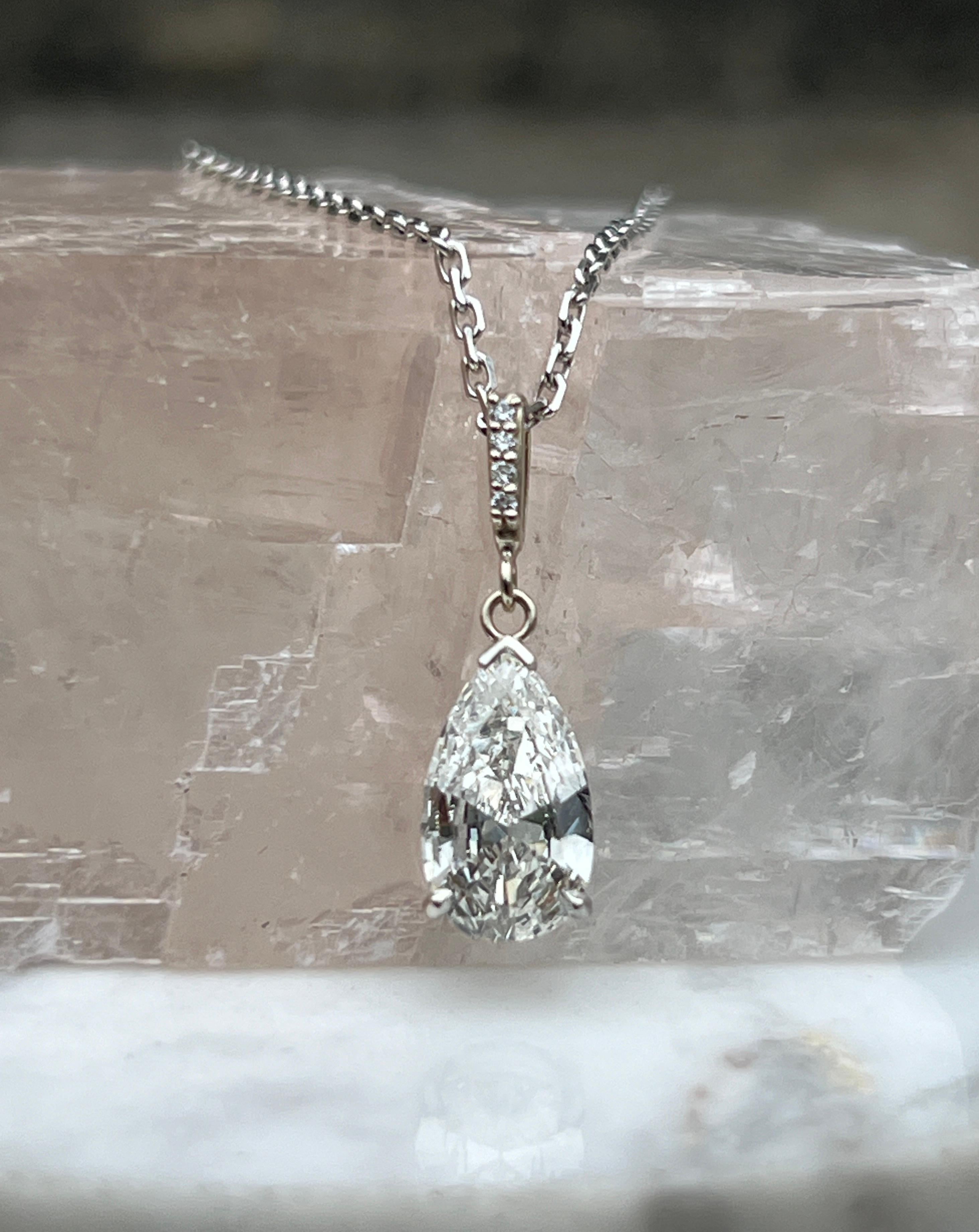 Contemporary 1.39 Pear Shaped Diamond 14k White Gold Pendant Necklace