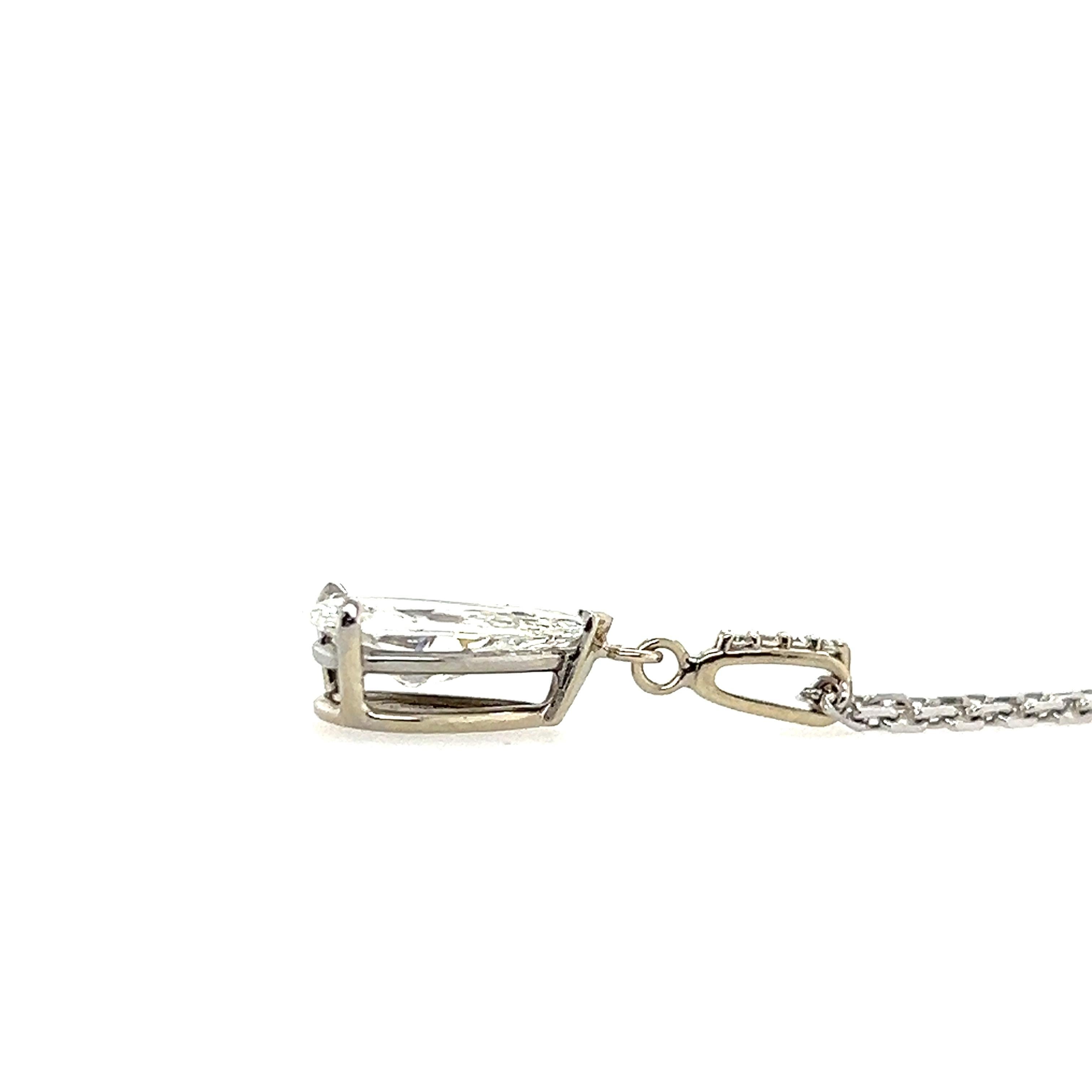 Pear Cut 1.39 Pear Shaped Diamond 14k White Gold Pendant Necklace