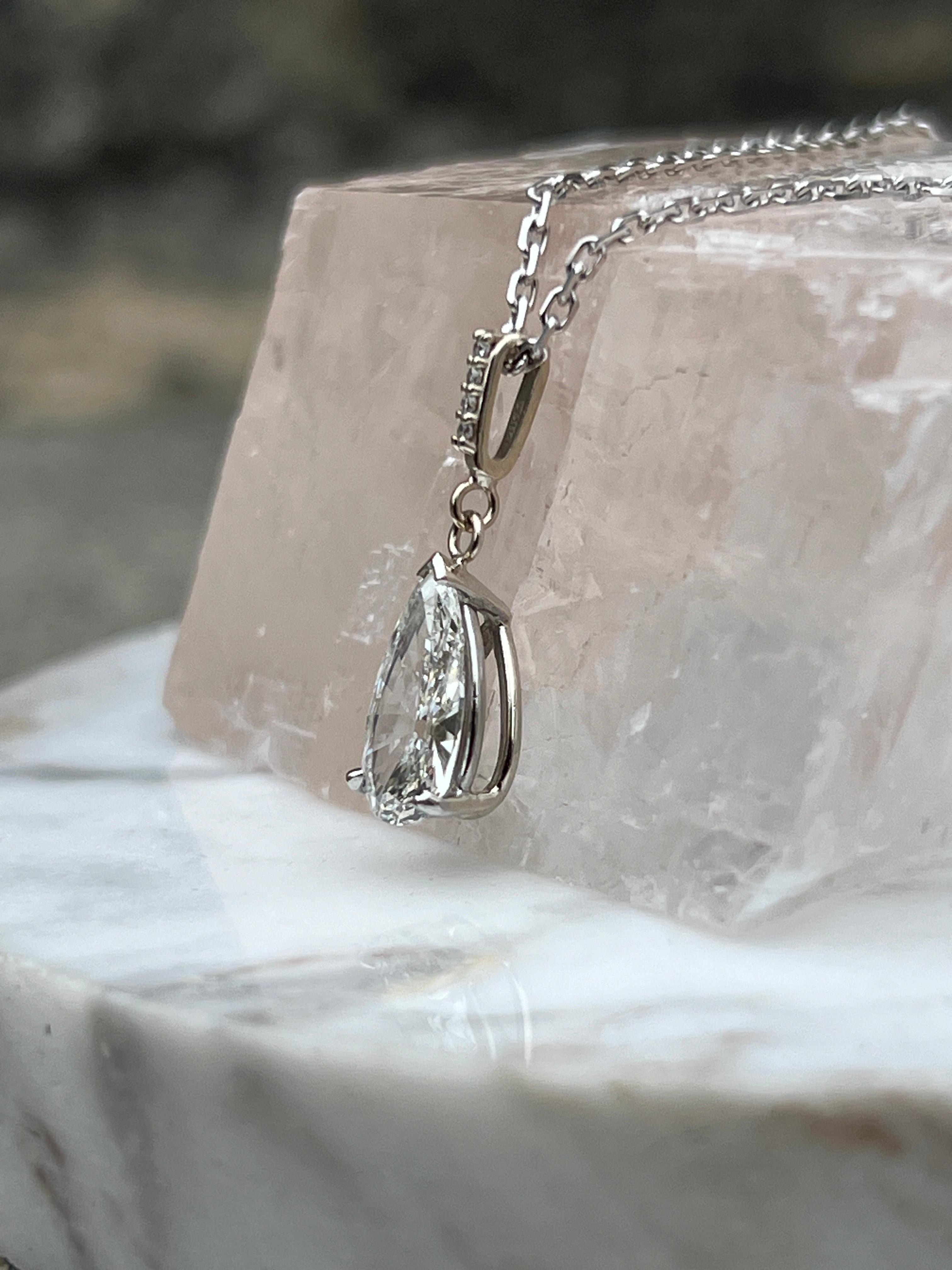 1.39 Pear Shaped Diamond 14k White Gold Pendant Necklace 3
