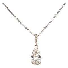 1.39 Pear Shaped Diamond 14k White Gold Pendant Necklace