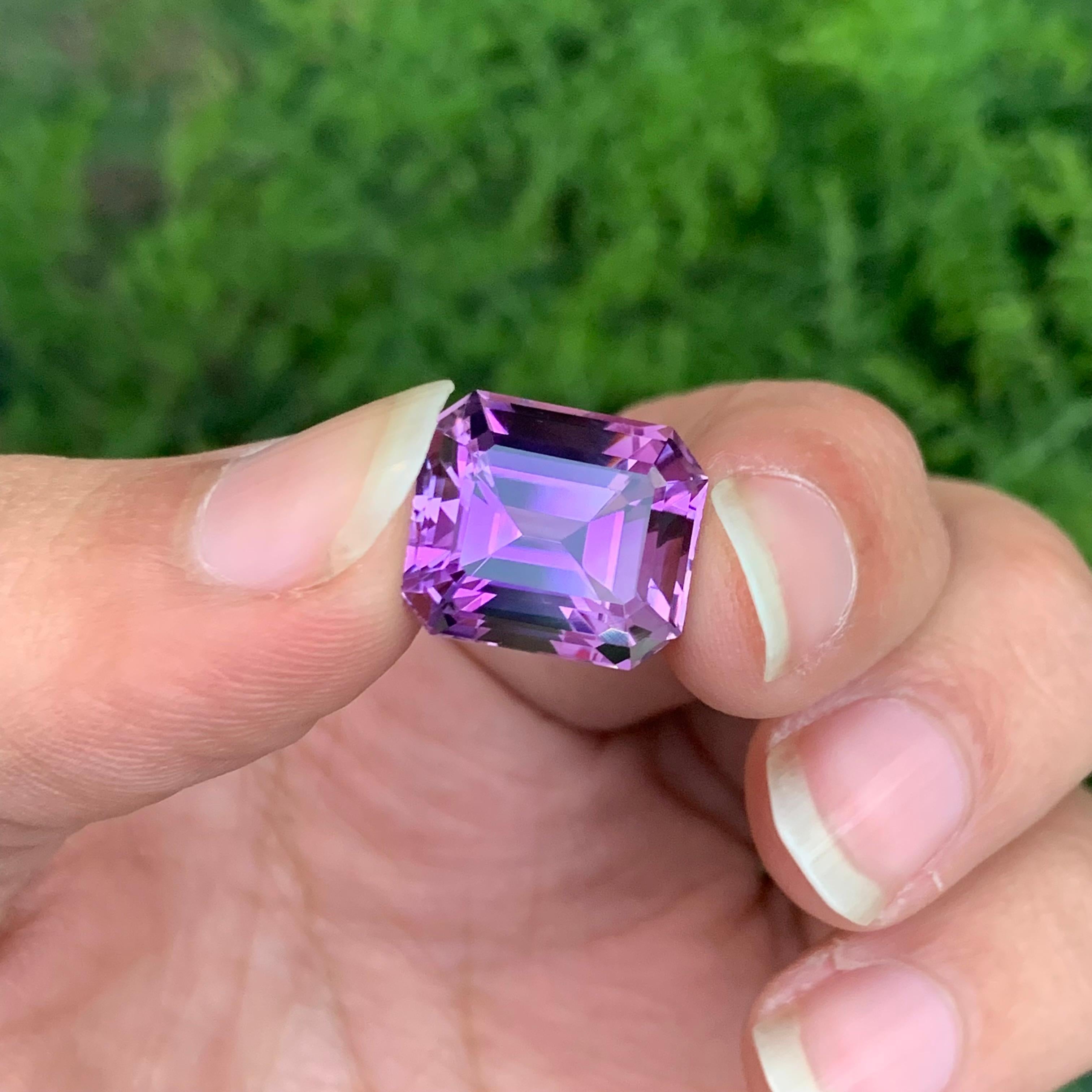 13.90 Karat natürlicher loser Amethyst Smaragd Form Edelstein im Angebot 4