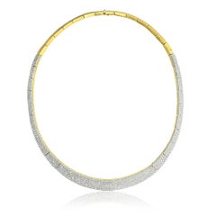 13.90 Carat Total Weight Natural Diamond Pave 18K Yellow Gold Necklace