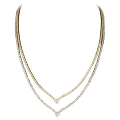 13.90 Carat V-Shaped Double Row Tennis Necklace 14 Karat Two-Tone