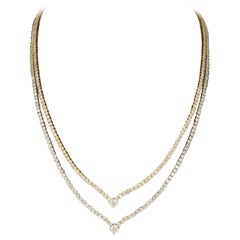 13.90 Carat V-Shaped Double Row Tennis Necklace 14 Karat Two-Tone