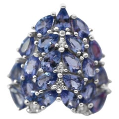 Used 13.90 Ct Woman Tanzanite Ring 925 Sterling Silver Rhodium Plated  Wedding Ring 