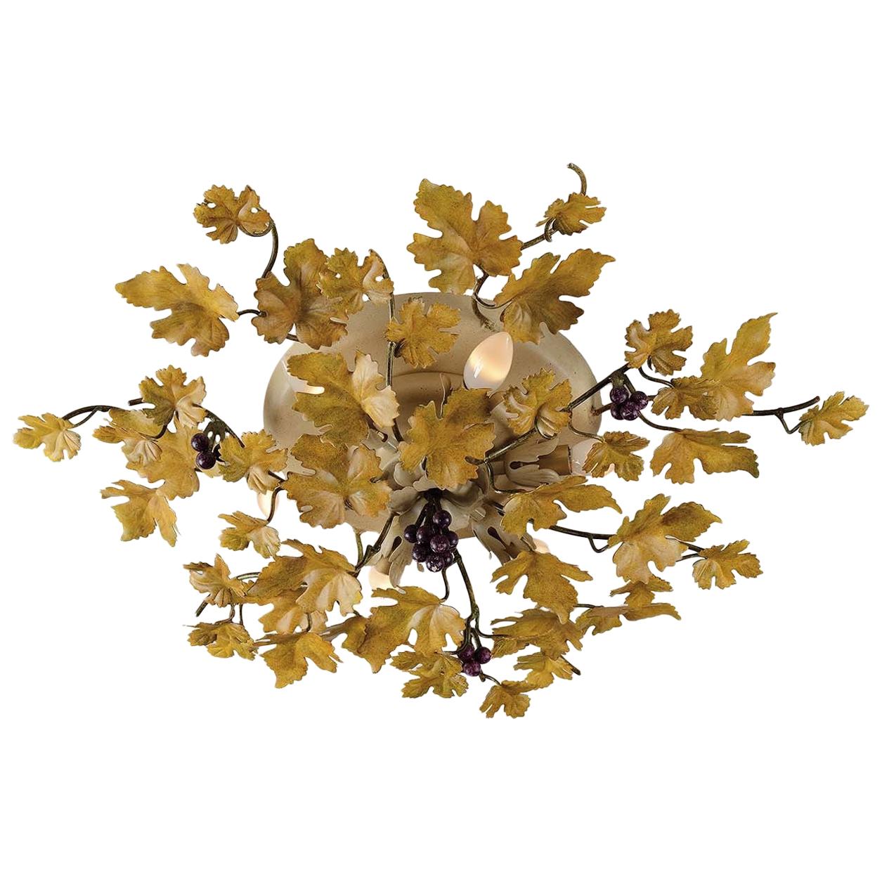 1390 Metal Grape Leaves Ceiling Light  For Sale