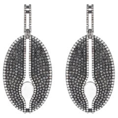 13.91 Carat Diamond, Black Diamond and Moonstone Drop Earrings