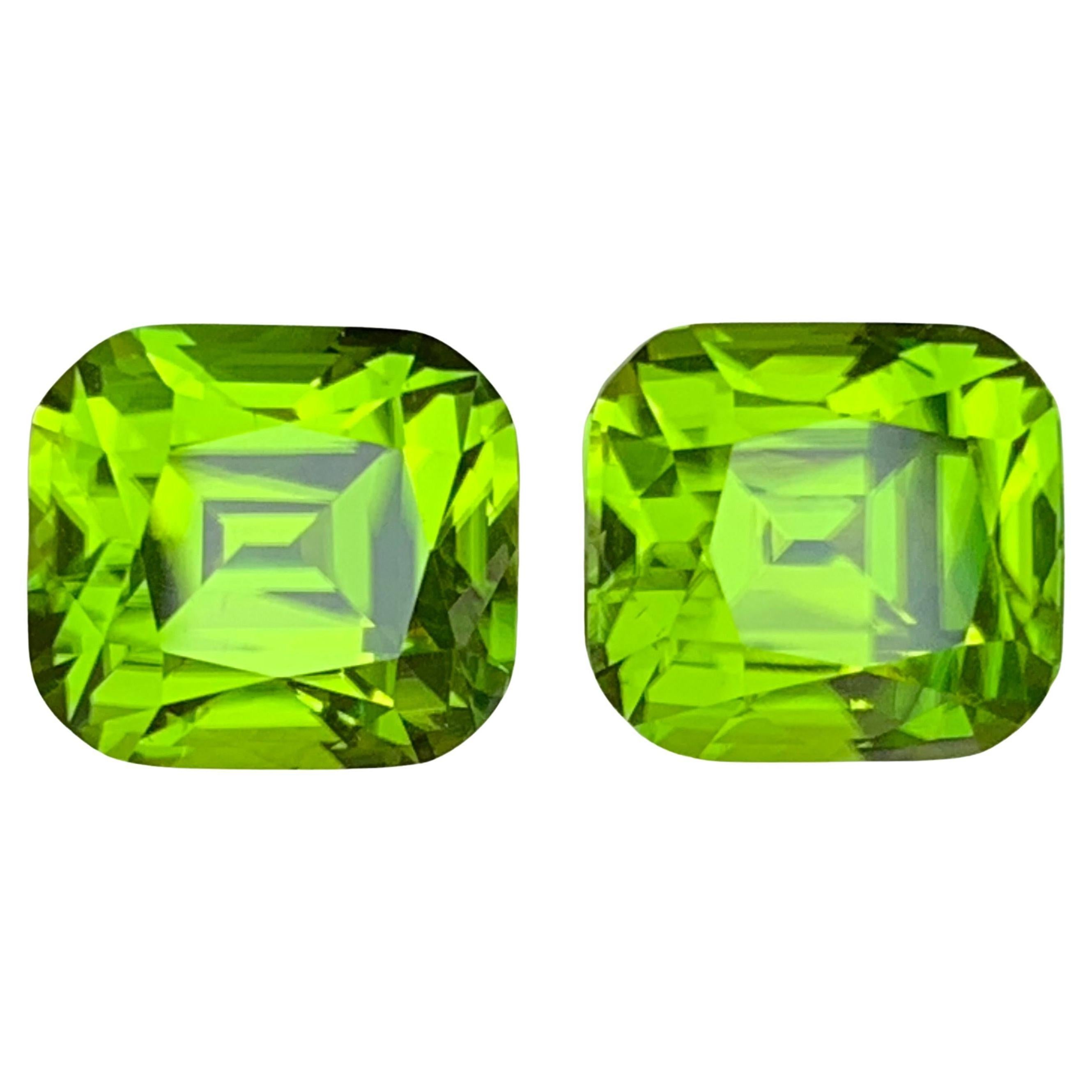 13.91 Carat Vivid Green Natural Peridot Cushion Cut Loose Gemstone Perfect Pair