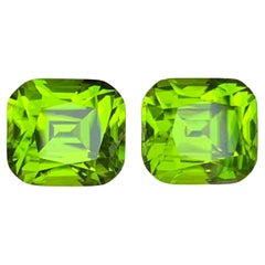 13.91 Carat Vivid Green Natural Peridot Cushion Cut Loose Gemstone Perfect Pair