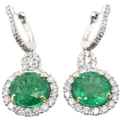 13.92 Carat Emerald and Diamond 18 Karat White Gold Drop Earrings