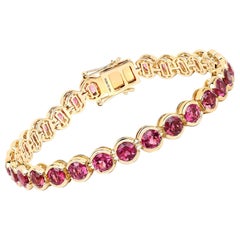 13.92 Carat Genuine Rubellite 14 Karat Yellow Gold Bracelet