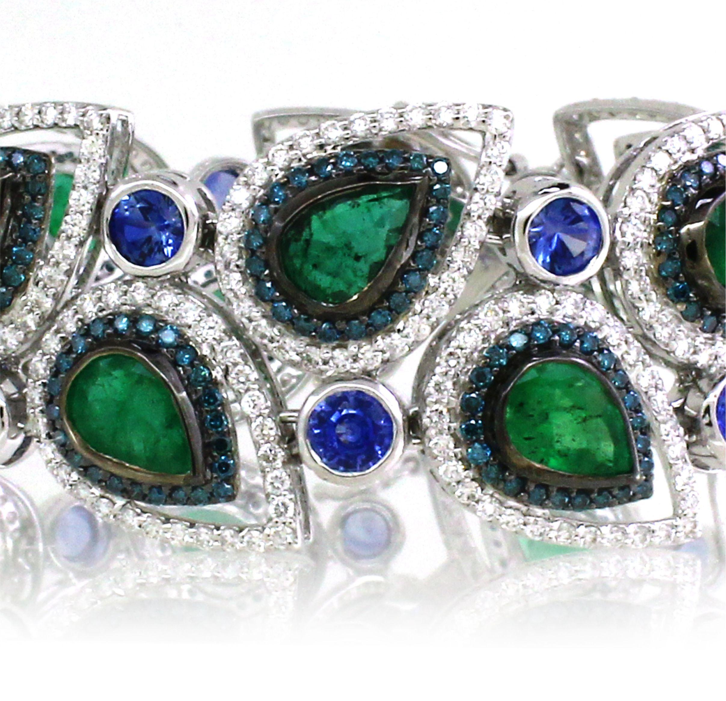 Pulsera de 13,92 cts de Esmeralda y 4,9 cts de Zafiro Moderno en venta
