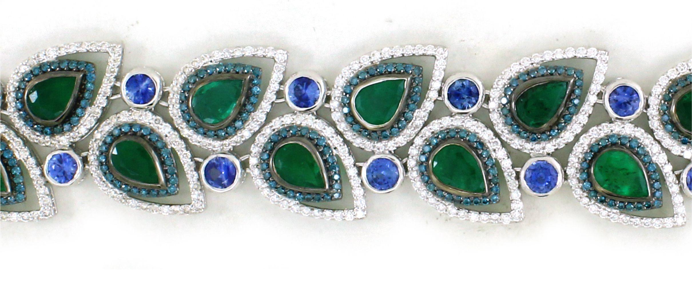 Pulsera de 13,92 cts de Esmeralda y 4,9 cts de Zafiro Corte pera en venta