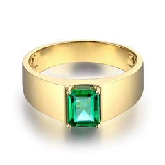 1.393 Carat Men's Columbian Emerald Ring 14 Karat Yellow Gold