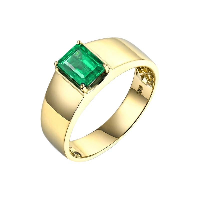 1.393 Carat Men's Columbian Emerald Ring 14 Karat Yellow Gold For Sale