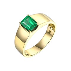 1.393 Carat Men's Columbian Emerald Ring 14 Karat Yellow Gold
