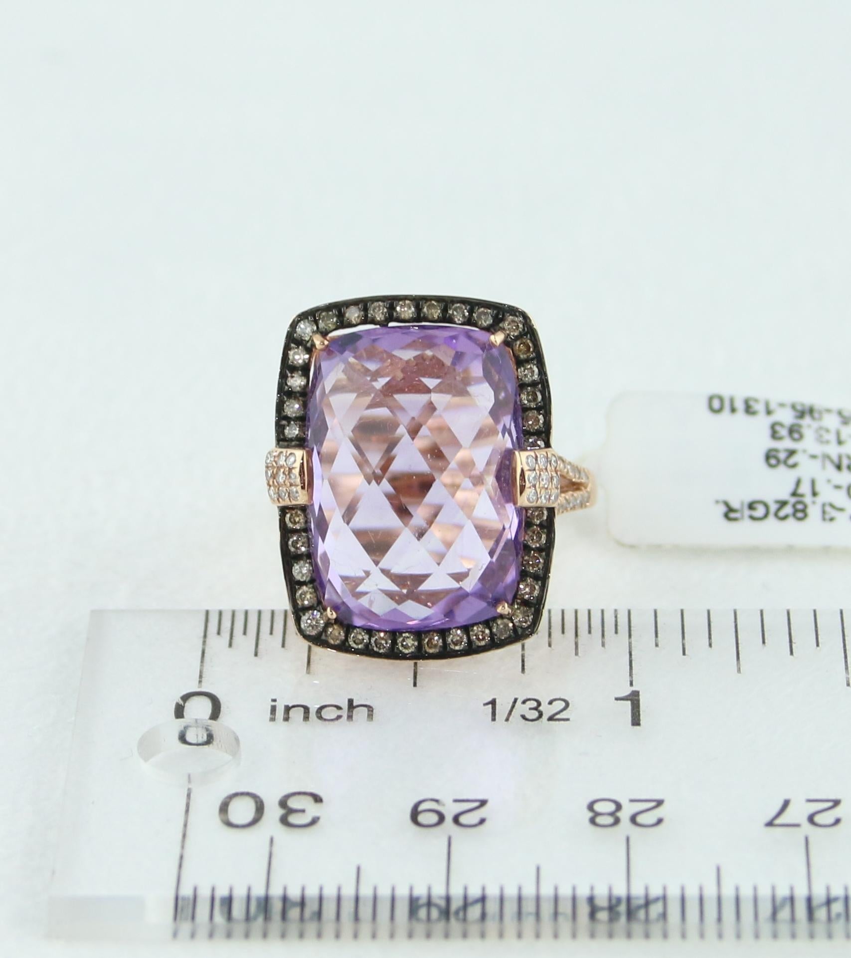 13.93 Carat Radiant Checkerboard Cut Amethyst Diamond Gold Ring For Sale 4