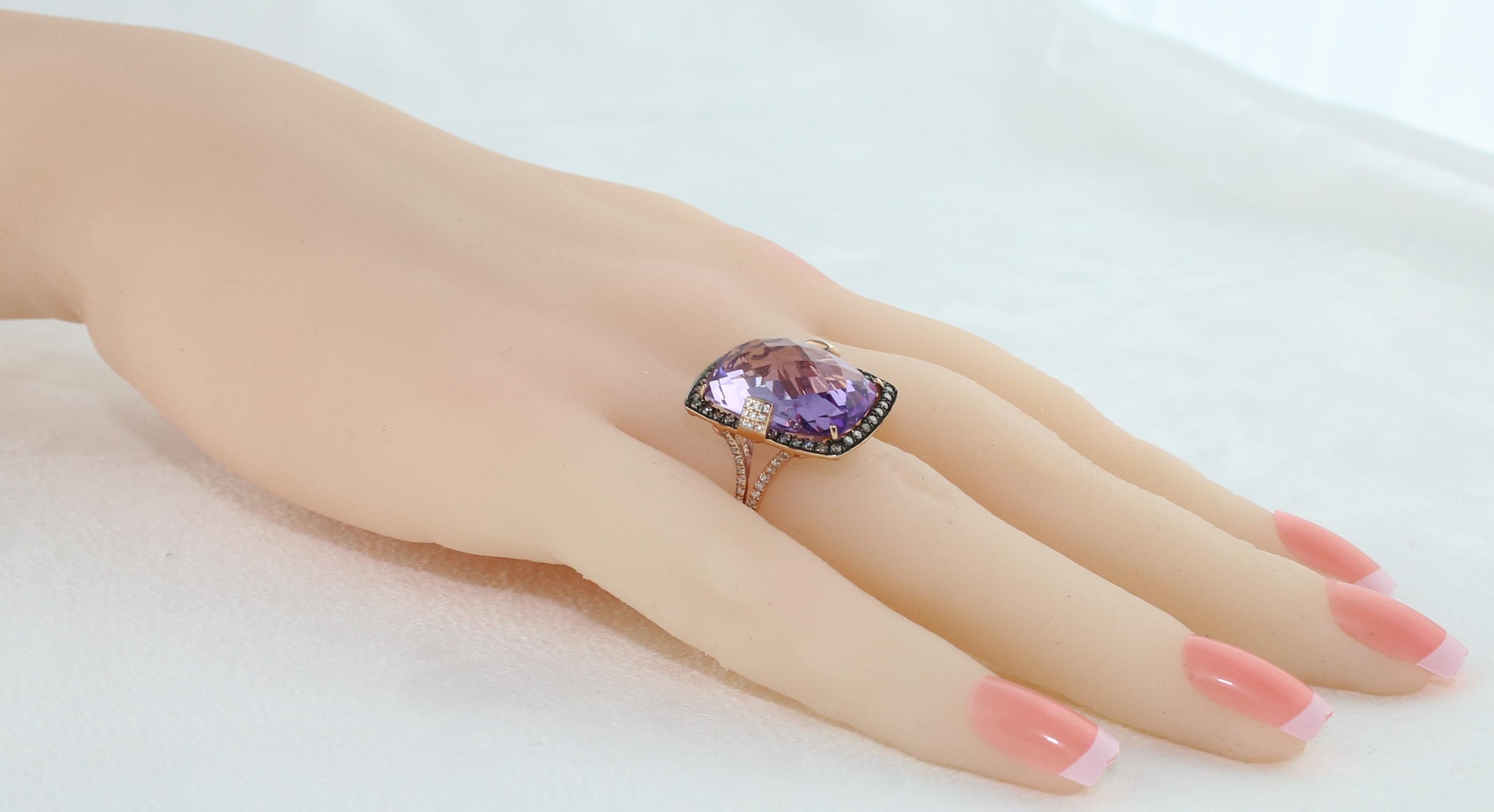 Women's 13.93 Carat Radiant Checkerboard Cut Amethyst Diamond Gold Ring For Sale