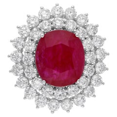 13.93TCW Natural Ruby Diamond Halo Cocktail Engagement Ring 18k White Gold
