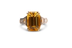 13.94 Carat Emerald Cut Yellow Sapphire and Diamond Five-Stone Cocktail Ring