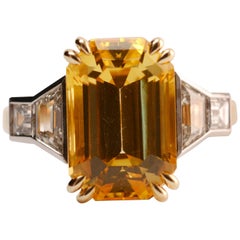 13.94 Carat Emerald Cut Yellow Sapphire and Diamond Five-Stone Cocktail Ring
