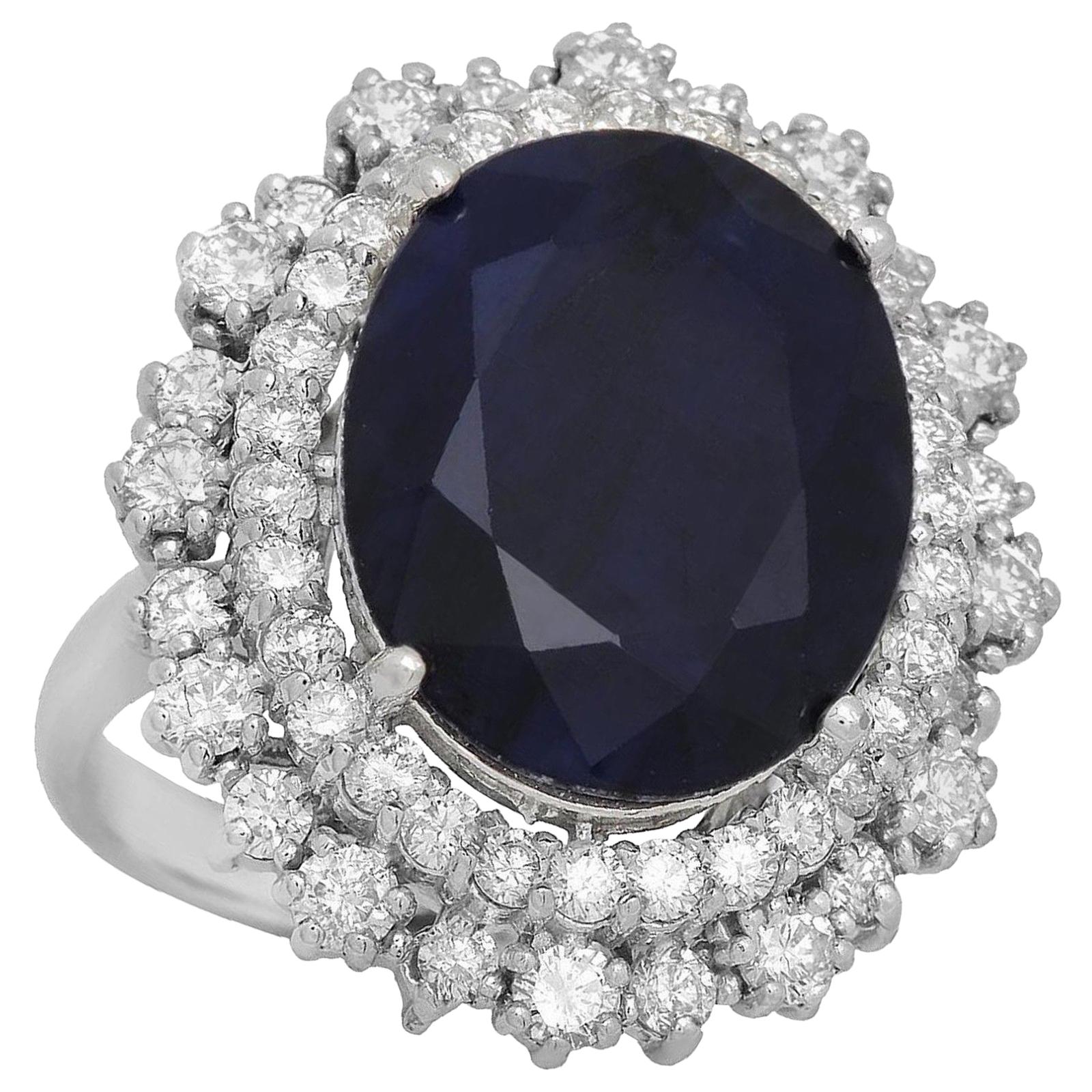 13.90 Carat Exquisite Natural Blue Sapphire and Diamond 14 Karat Solid Gold