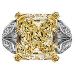 13.95 Carat Radiant Diamond Ring Fancy Yellow 18K Gold Crown-Worthy Fancy Rarity