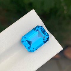 13.95 Carat Stunning Loose Swiss Blue Topaz Emerald Shape Gemstone