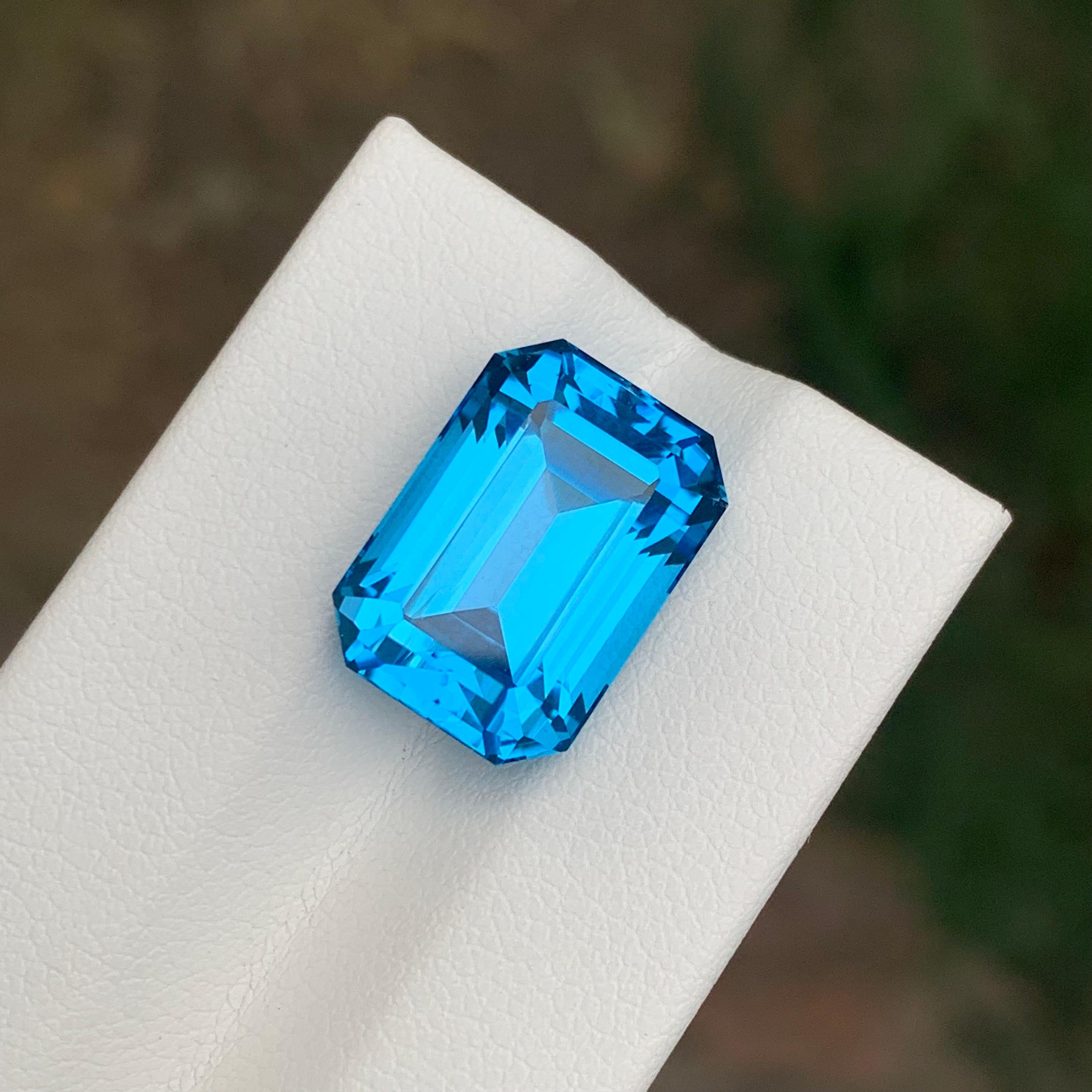 Arts and Crafts 13.95 Carat Stunning Loose Swiss Blue Topaz Emerald Shape Gemstone For Sale