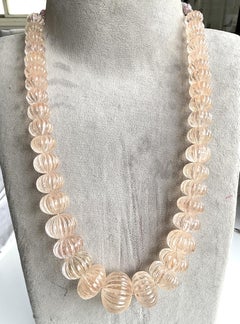 1395.25 carats Morganite fluted melon Beads Necklace Top Quality Natural Gems